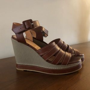 Robert Clergerie Leather & Canvas Wedges 90s style